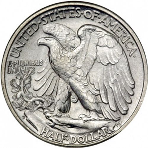 50 cent Reverse Image minted in UNITED STATES in 1945D (Walking Liberty - Mintmark on reverse)  - The Coin Database