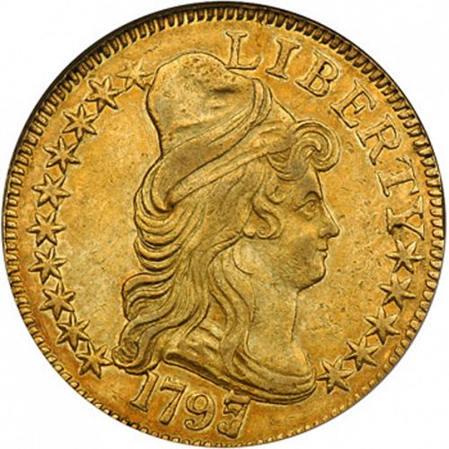 5 dollar Obverse Image minted in UNITED STATES in 1797 (Liberty Cap - Heraldic eagle)  - The Coin Database