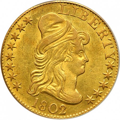 5 dollar Obverse Image minted in UNITED STATES in 1802 (Liberty Cap - Heraldic eagle)  - The Coin Database