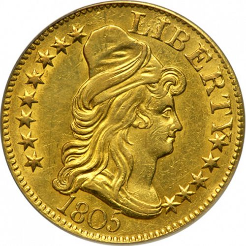 5 dollar Obverse Image minted in UNITED STATES in 1805 (Liberty Cap - Heraldic eagle)  - The Coin Database