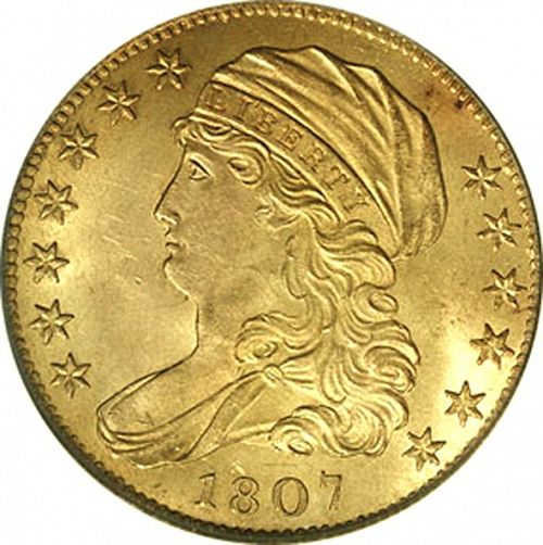 5 dollar Obverse Image minted in UNITED STATES in 1807 (Turban Head - Capped draped bust)  - The Coin Database
