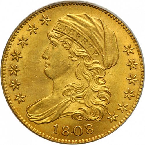 5 dollar Obverse Image minted in UNITED STATES in 1808 (Turban Head - Capped draped bust)  - The Coin Database