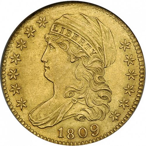 5 dollar Obverse Image minted in UNITED STATES in 1809 (Turban Head - Capped draped bust)  - The Coin Database