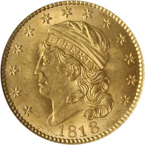 5 dollar Obverse Image minted in UNITED STATES in 1818 (Turban Head - Capped head)  - The Coin Database