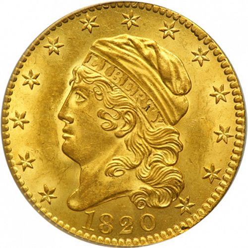 5 dollar Obverse Image minted in UNITED STATES in 1820 (Turban Head - Capped head)  - The Coin Database