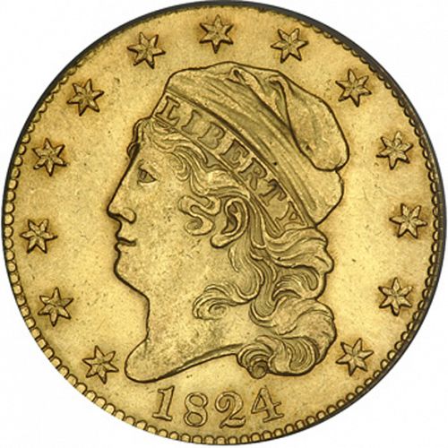 5 dollar Obverse Image minted in UNITED STATES in 1824 (Turban Head - Capped head)  - The Coin Database