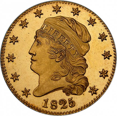 5 dollar Obverse Image minted in UNITED STATES in 1825 (Turban Head - Capped head)  - The Coin Database