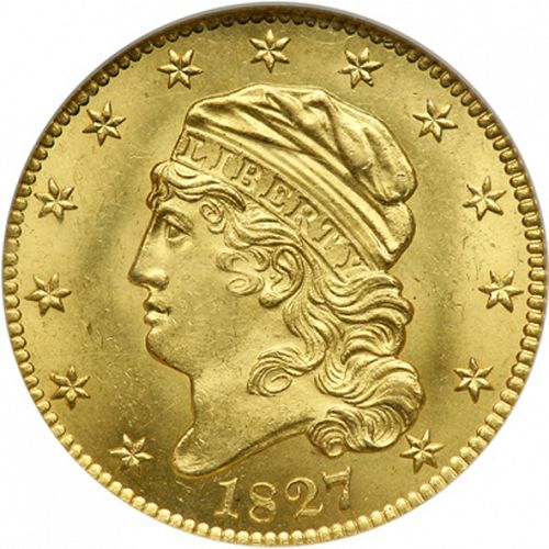 5 dollar Obverse Image minted in UNITED STATES in 1827 (Turban Head - Capped head)  - The Coin Database