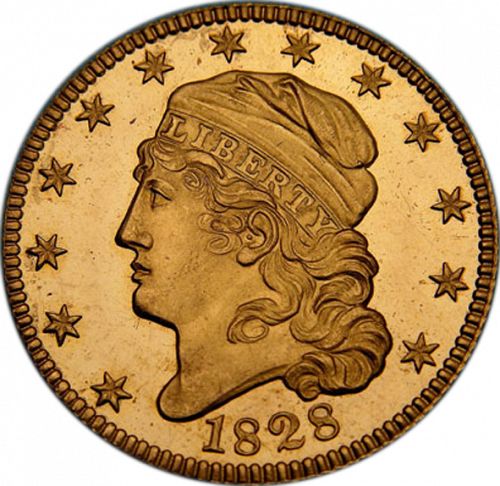 5 dollar Obverse Image minted in UNITED STATES in 1828 (Turban Head - Capped head)  - The Coin Database