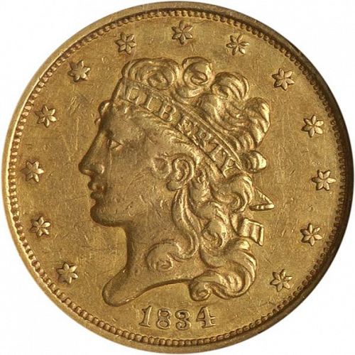 5 dollar Obverse Image minted in UNITED STATES in 1834 (Turban Head - Capped head)  - The Coin Database