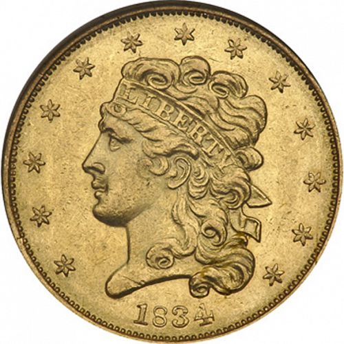 5 dollar Obverse Image minted in UNITED STATES in 1834 (Liberty without Turban)  - The Coin Database
