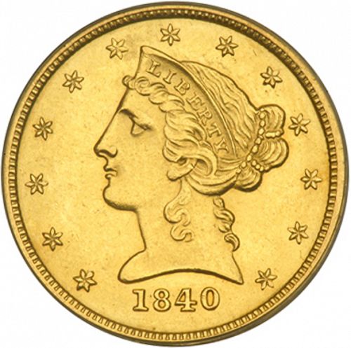 5 dollar Obverse Image minted in UNITED STATES in 1840O (Coronet Head - No motto)  - The Coin Database