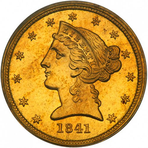 5 dollar Obverse Image minted in UNITED STATES in 1841C (Coronet Head - No motto)  - The Coin Database