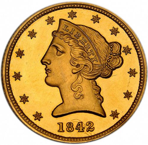5 dollar Obverse Image minted in UNITED STATES in 1842 (Coronet Head - No motto)  - The Coin Database