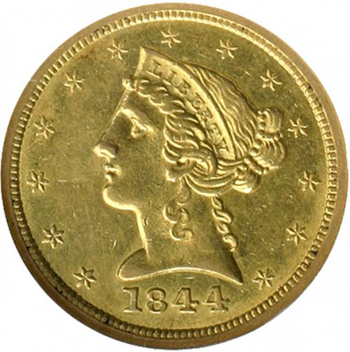 5 dollar Obverse Image minted in UNITED STATES in 1844O (Coronet Head - No motto)  - The Coin Database