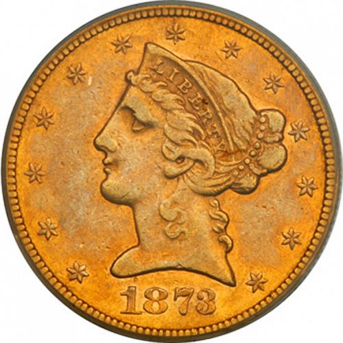 5 dollar Obverse Image minted in UNITED STATES in 1873CC (Coronet Head - With motto)  - The Coin Database