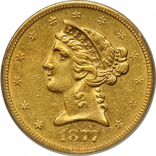 5 dollar Obverse Image minted in UNITED STATES in 1877S (Coronet Head - With motto)  - The Coin Database
