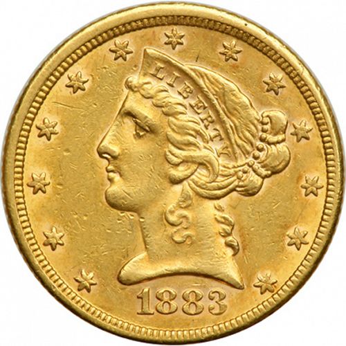 5 dollar Obverse Image minted in UNITED STATES in 1883 (Coronet Head - With motto)  - The Coin Database