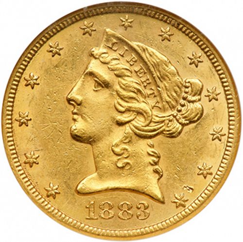 5 dollar Obverse Image minted in UNITED STATES in 1883CC (Coronet Head - With motto)  - The Coin Database