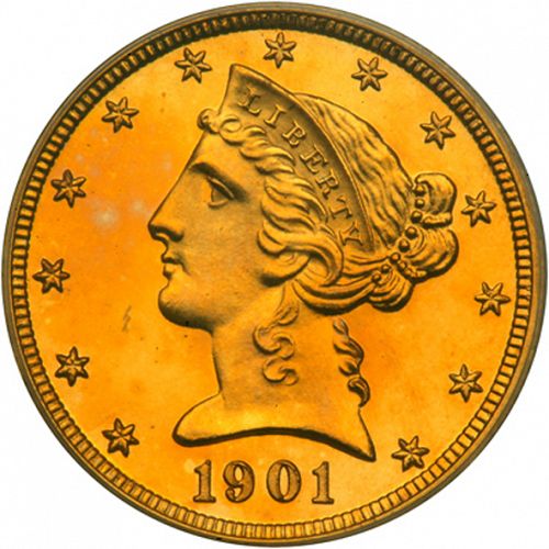 5 dollar Obverse Image minted in UNITED STATES in 1901 (Coronet Head - With motto)  - The Coin Database