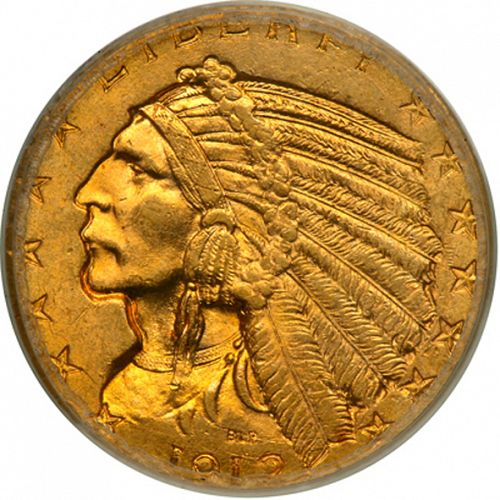 5 dollar Obverse Image minted in UNITED STATES in 1912 (Indian Head)  - The Coin Database