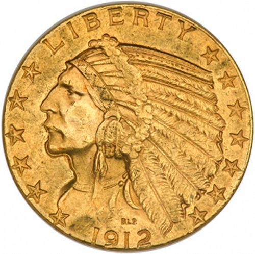 5 dollar Obverse Image minted in UNITED STATES in 1912S (Indian Head)  - The Coin Database