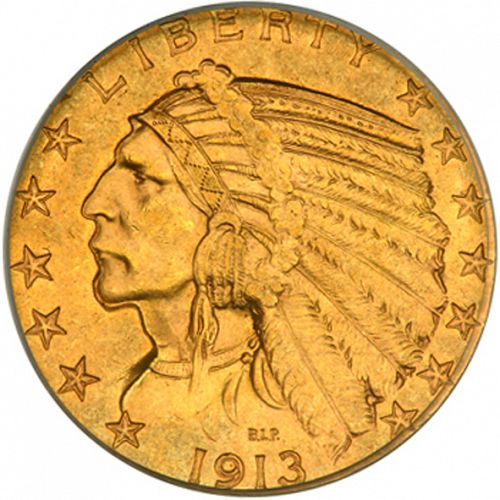 5 dollar Obverse Image minted in UNITED STATES in 1913S (Indian Head)  - The Coin Database