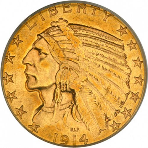 5 dollar Obverse Image minted in UNITED STATES in 1914S (Indian Head)  - The Coin Database