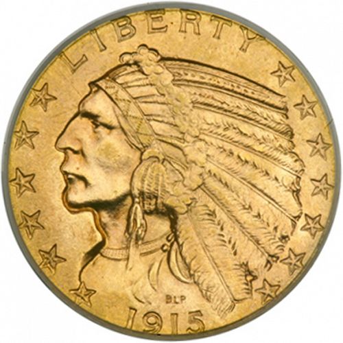 5 dollar Obverse Image minted in UNITED STATES in 1915 (Indian Head)  - The Coin Database