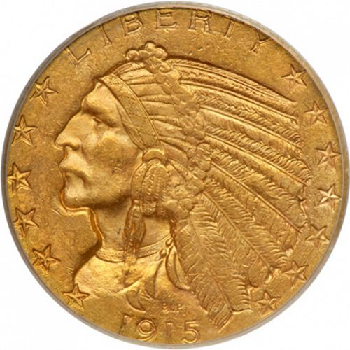 5 dollar Obverse Image minted in UNITED STATES in 1915S (Indian Head)  - The Coin Database