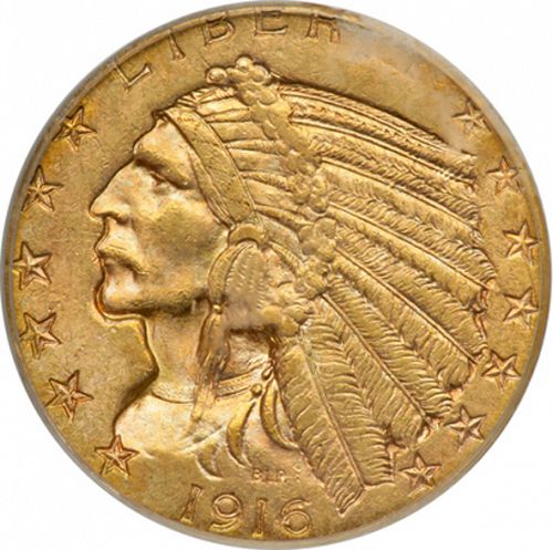 5 dollar Obverse Image minted in UNITED STATES in 1916S (Indian Head)  - The Coin Database