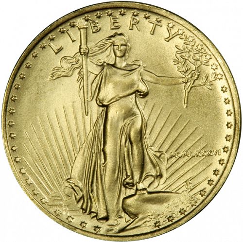 Bullion Obverse Image minted in UNITED STATES in 1986 (American Eagle -  Gold 5 $)  - The Coin Database