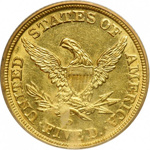 5 dollar Reverse Image minted in UNITED STATES in 1843D (Coronet Head - No motto)  - The Coin Database