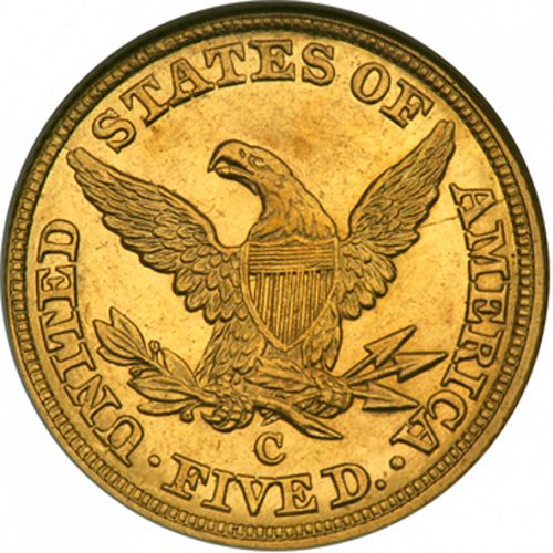 5 dollar Reverse Image minted in UNITED STATES in 1844C (Coronet Head - No motto)  - The Coin Database
