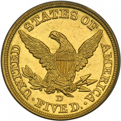 5 dollar Reverse Image minted in UNITED STATES in 1844D (Coronet Head - No motto)  - The Coin Database