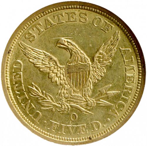5 dollar Reverse Image minted in UNITED STATES in 1844O (Coronet Head - No motto)  - The Coin Database