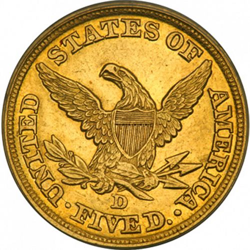 5 dollar Reverse Image minted in UNITED STATES in 1845D (Coronet Head - No motto)  - The Coin Database