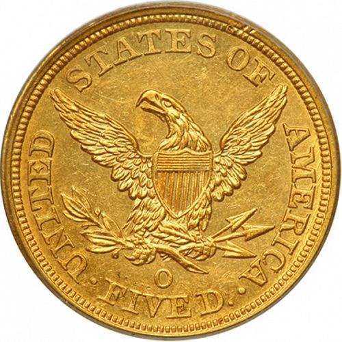 5 dollar Reverse Image minted in UNITED STATES in 1845O (Coronet Head - No motto)  - The Coin Database