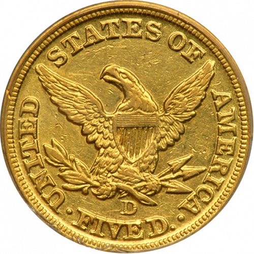 5 dollar Reverse Image minted in UNITED STATES in 1847D (Coronet Head - No motto)  - The Coin Database