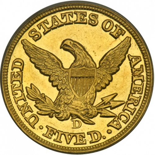5 dollar Reverse Image minted in UNITED STATES in 1848D (Coronet Head - No motto)  - The Coin Database