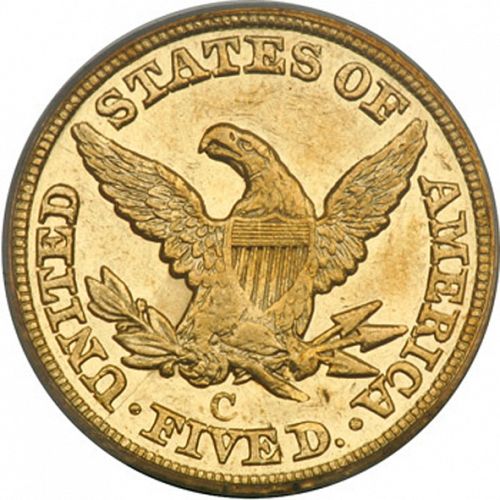 5 dollar Reverse Image minted in UNITED STATES in 1849C (Coronet Head - No motto)  - The Coin Database
