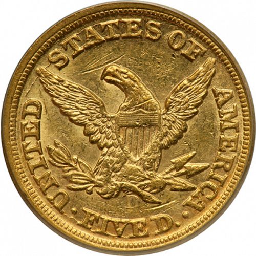 5 dollar Reverse Image minted in UNITED STATES in 1850D (Coronet Head - No motto)  - The Coin Database