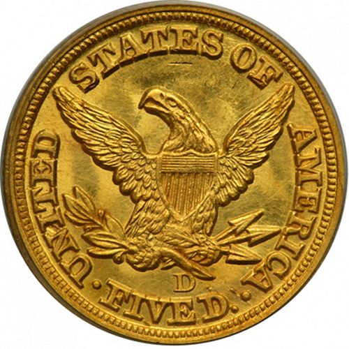 5 dollar Reverse Image minted in UNITED STATES in 1851D (Coronet Head - No motto)  - The Coin Database