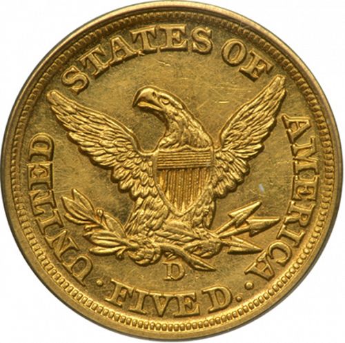 5 dollar Reverse Image minted in UNITED STATES in 1852D (Coronet Head - No motto)  - The Coin Database