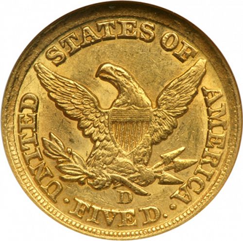 5 dollar Reverse Image minted in UNITED STATES in 1853D (Coronet Head - No motto)  - The Coin Database