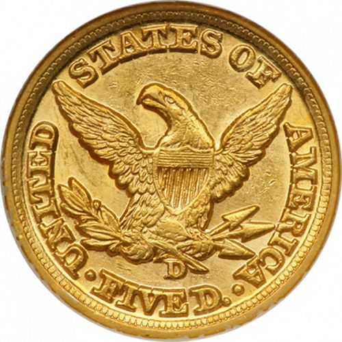 5 dollar Reverse Image minted in UNITED STATES in 1854D (Coronet Head - No motto)  - The Coin Database