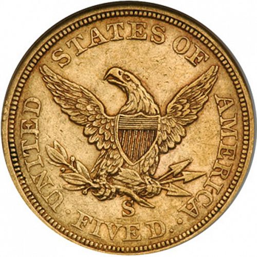 5 dollar Reverse Image minted in UNITED STATES in 1855S (Coronet Head - No motto)  - The Coin Database