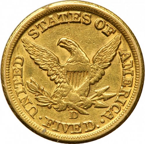 5 dollar Reverse Image minted in UNITED STATES in 1857D (Coronet Head - No motto)  - The Coin Database