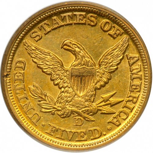5 dollar Reverse Image minted in UNITED STATES in 1858D (Coronet Head - No motto)  - The Coin Database