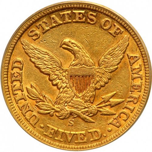 5 dollar Reverse Image minted in UNITED STATES in 1859S (Coronet Head - No motto)  - The Coin Database
